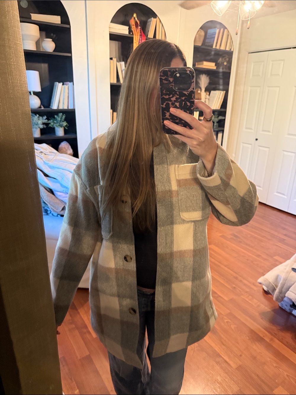 H&M Plaid Utility Jacket in Gray & Cream